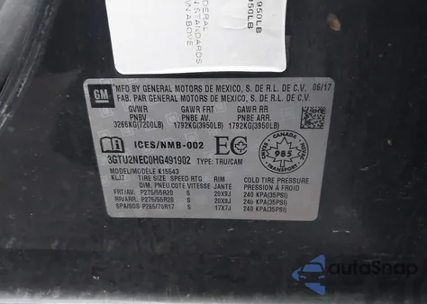 2017 GMC Sierra 1500 Slt from USA, damaged, VIN 3GTU2NEC0HG491902
